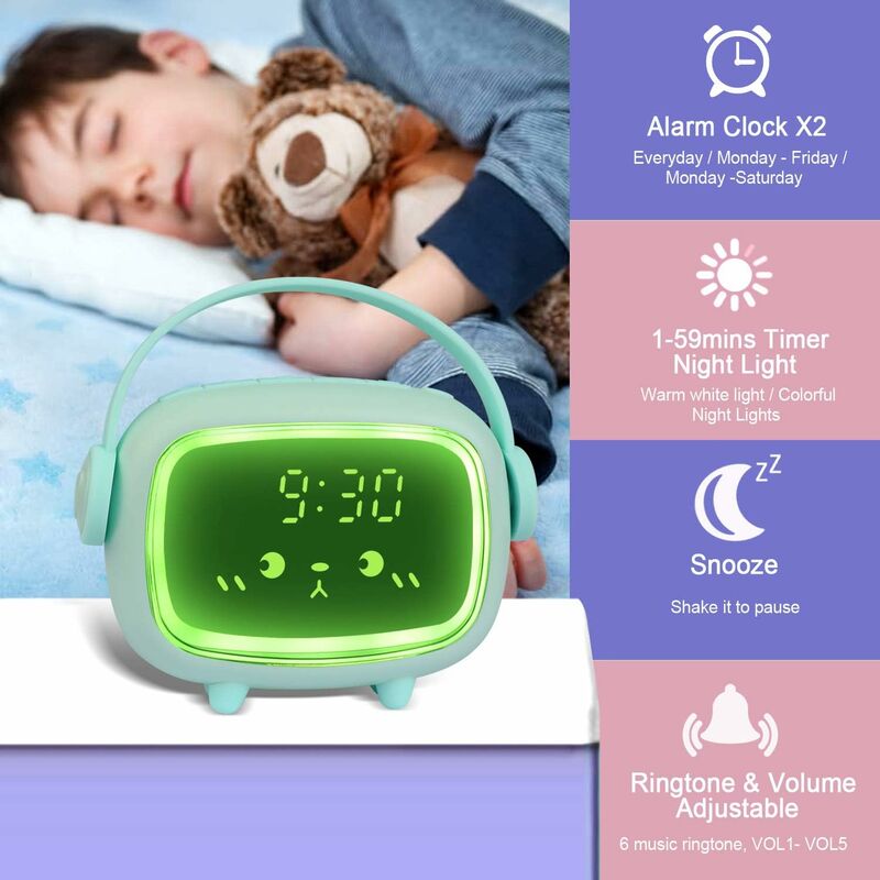 Kids Digital Alarm Clock For Girls Boys, Angel Digital Alarm Clock With Lights And Snooze Function (Green)