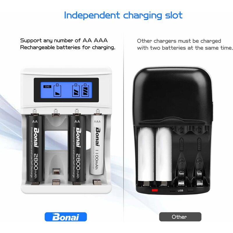 Lcd Fast Battery Charger, 4 Slots Universal Aa/Aaa Battery Charger, For 4 Ni-Mh/Ni-Cd Batteries(Usb Port)