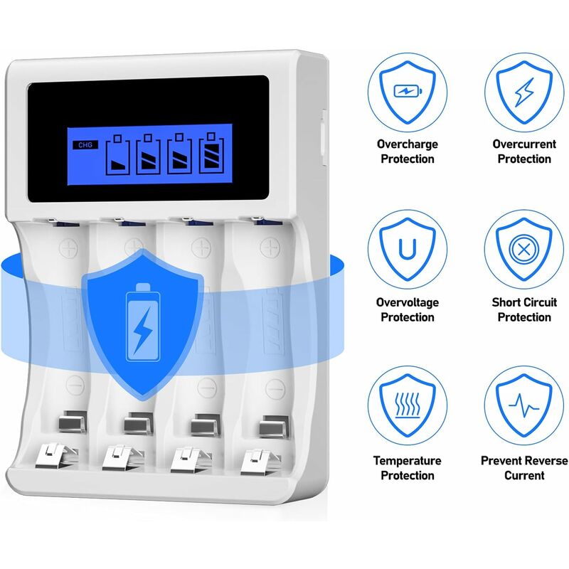 Lcd Fast Battery Charger, 4 Slots Universal Aa/Aaa Battery Charger, For 4 Ni-Mh/Ni-Cd Batteries(Usb Port)