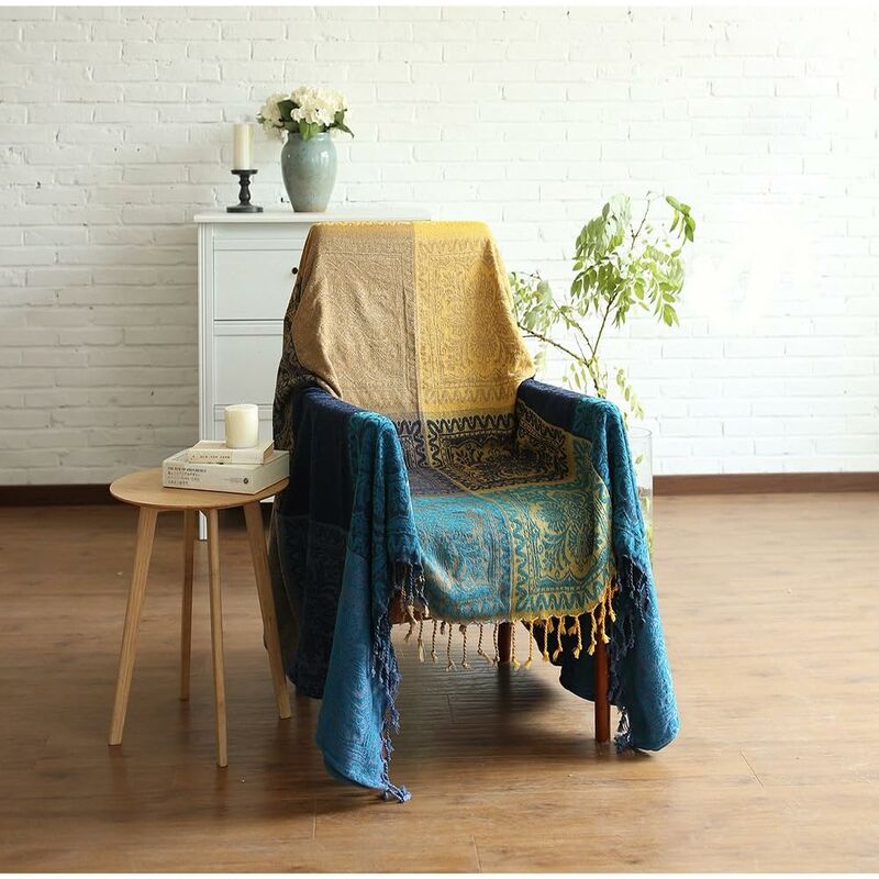 Cotton Single Sofa Blanket, Knitted Fringed Blanket, Double Sided Patchwork, Decorative Warm Blanket For Home Office