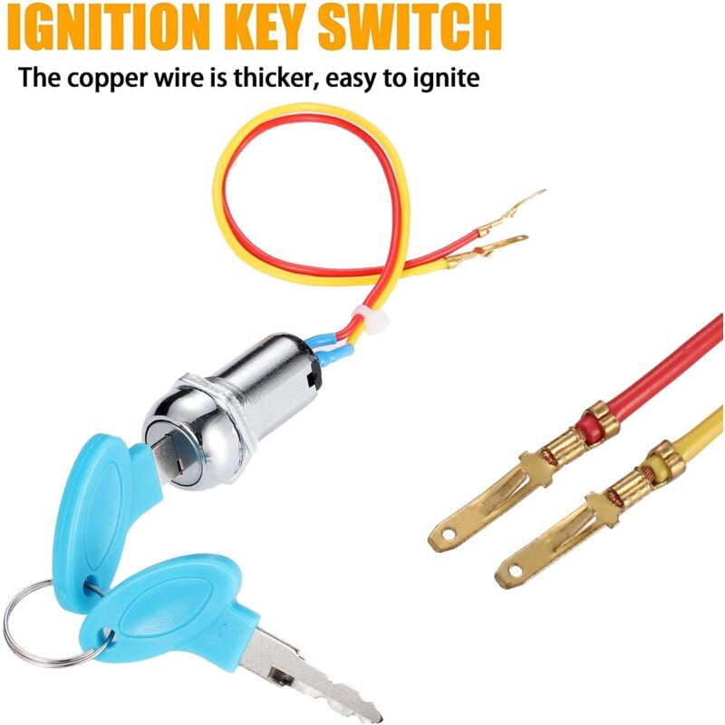 2 Wire Ignition Switch, Key Start Switch With 2 On-Off Buttons For Electric Scooter Atv Moped Go Kart