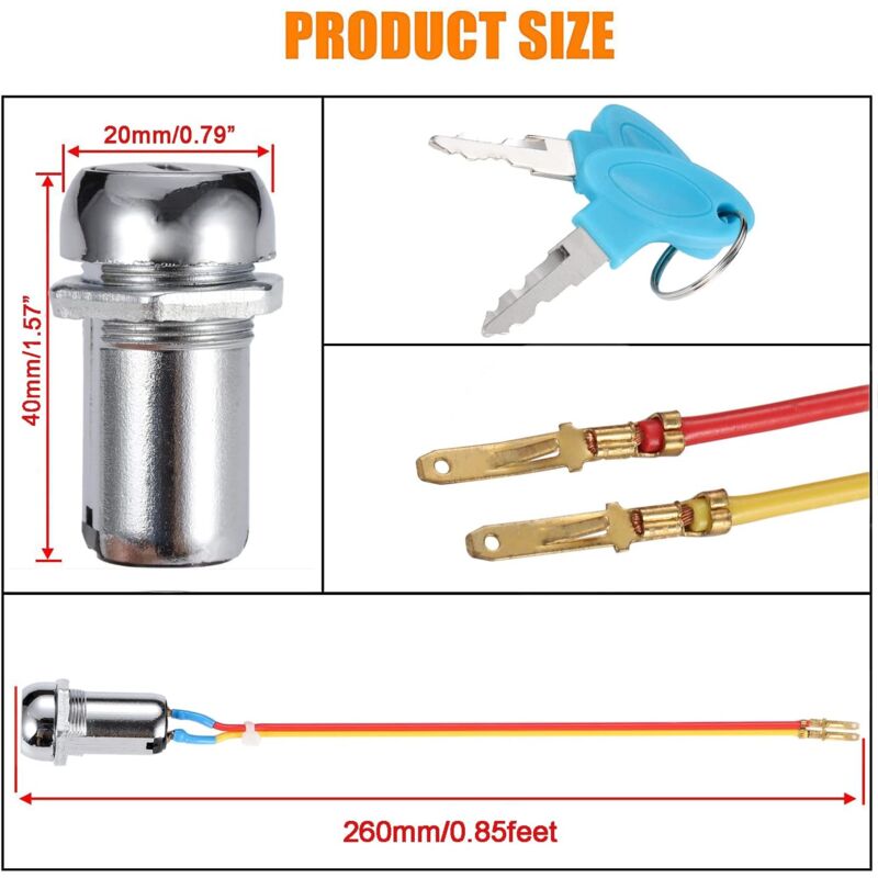2 Wire Ignition Switch, Key Start Switch With 2 On-Off Buttons For Electric Scooter Atv Moped Go Kart