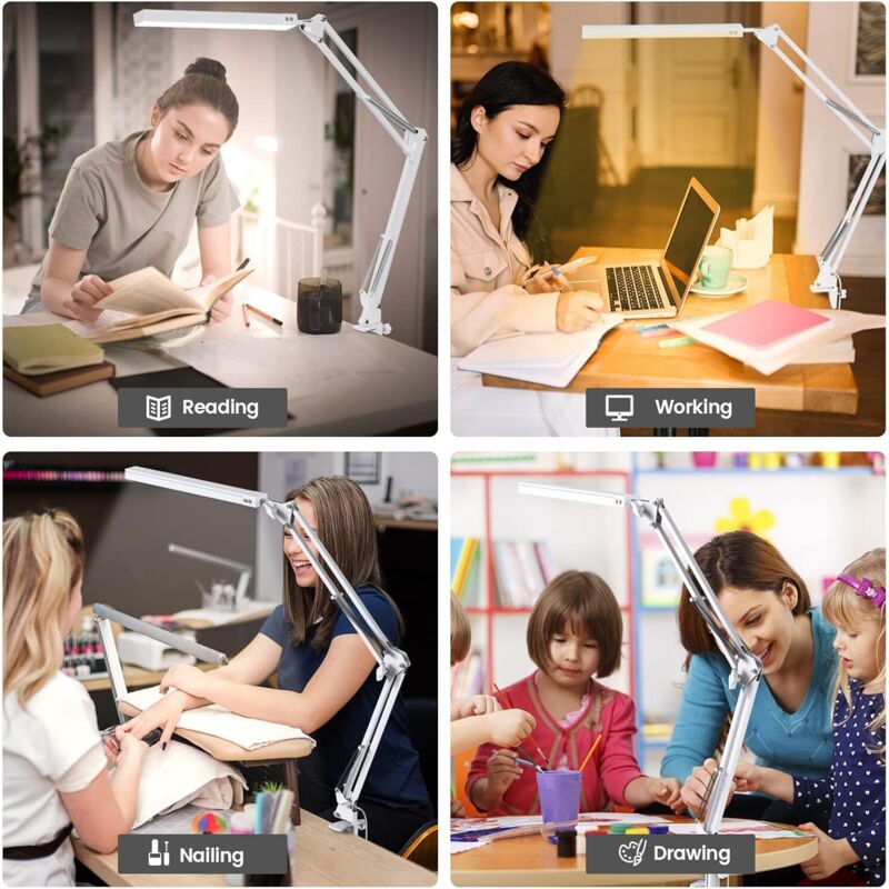 LED Desk Lamp - Powerful LED Desk Lamp With Clip - Eye Protection LED Desk Lamp - 3 Lighting Modes X 10 Brightness