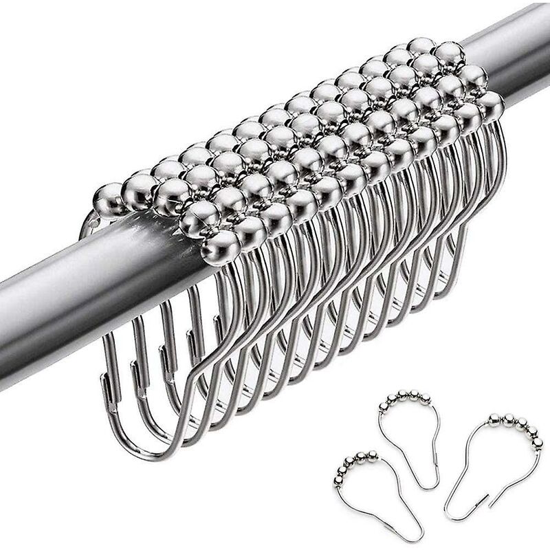Stainless Steel Shower Rings, 12 Pieces Shower Curtain Hooks Small S Hooks For Bathroom Shower ROd (Silver)