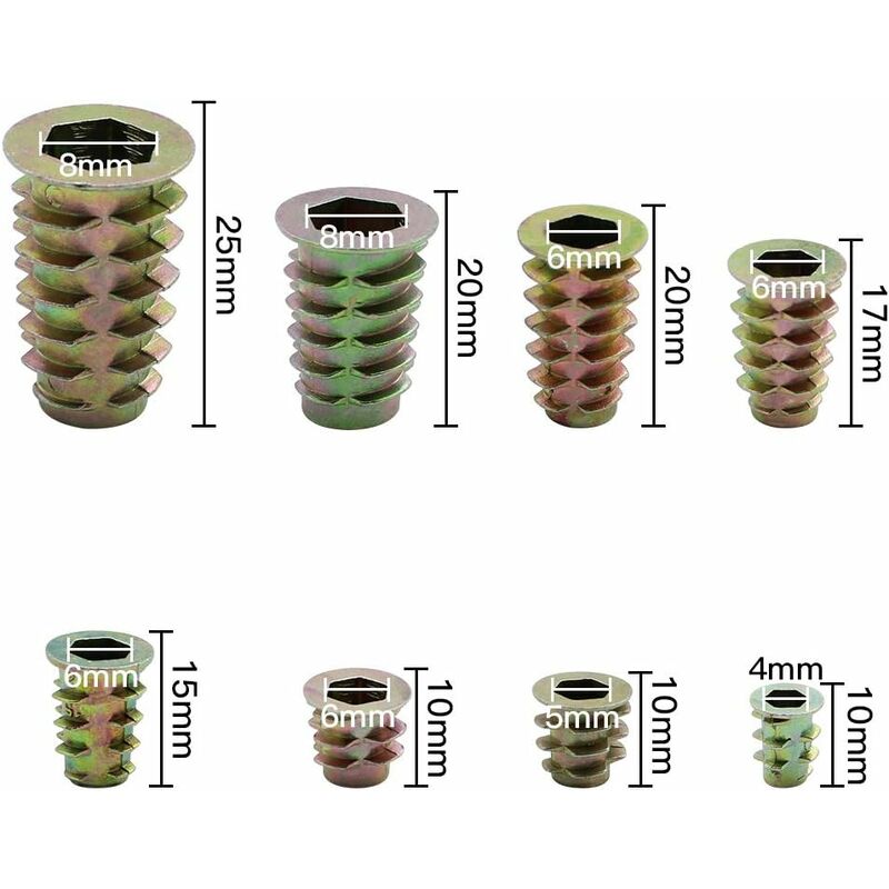 230 pcs Zinc Alloy Hex Threaded Insert Nuts Threaded Insert Nuts External Thread M4 M5 M6 M8 For Wood Furniture Nut