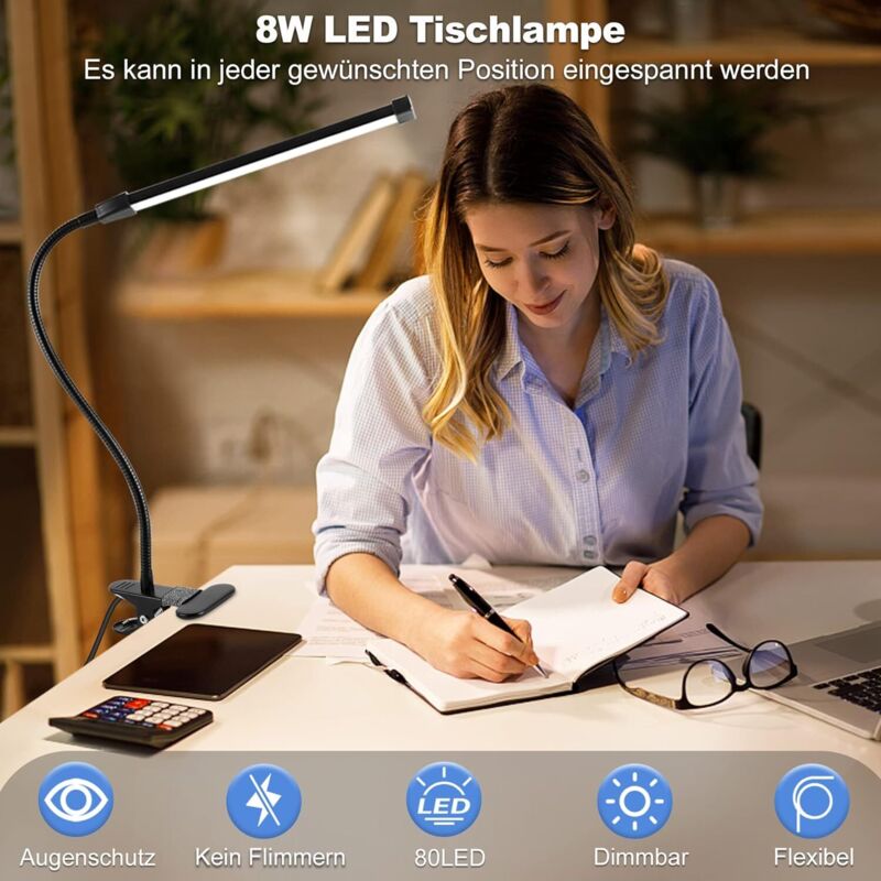 8W Dimmable Usb Desk Lamp With 3 Modes (Cool/Warm/Natural) 10 Brightness Levels LED Desk Lamp For Office, Education,