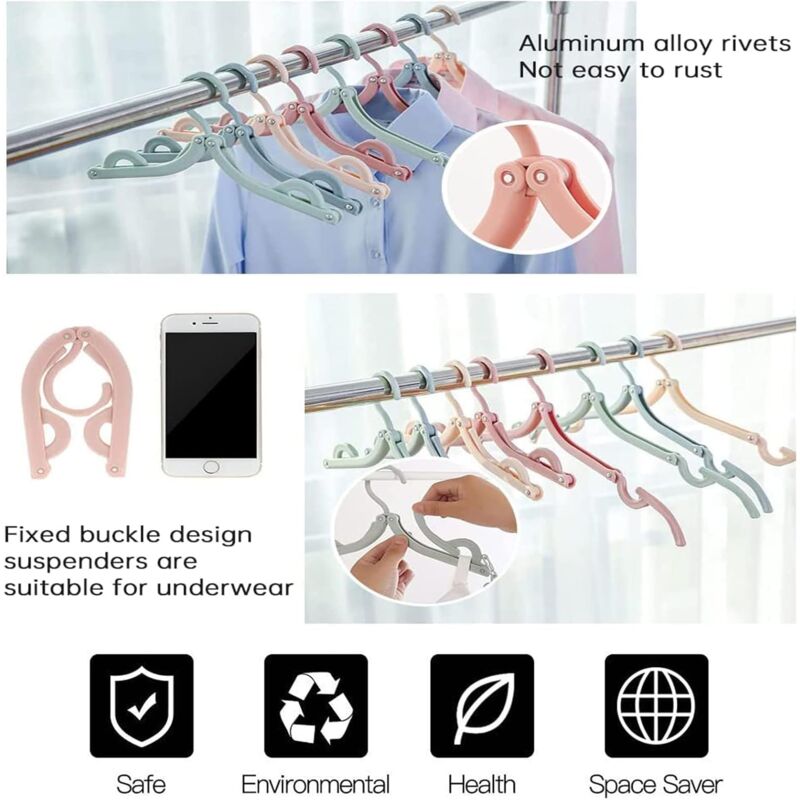 12 Pack Portable Foldable Plastic Travel Hangers Space Saving With Non-Slip Multi-Functional Travel Accessories For