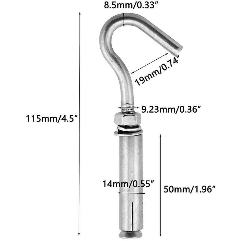 M10 304 Stainless Steel Expansion Bolts Anchors Bolts Open Hook Expansion Screws Bolts 5-Pack