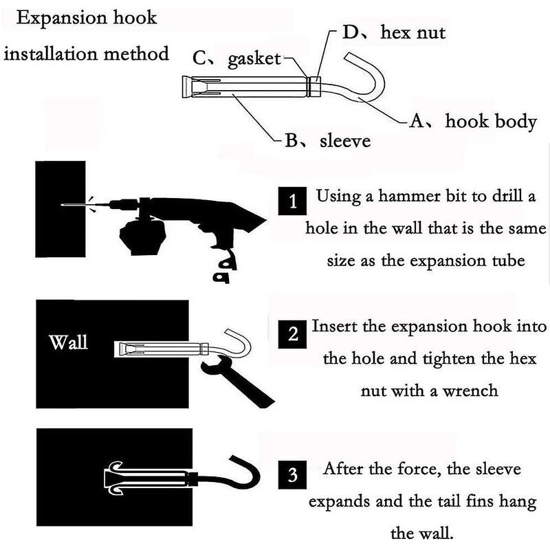 M10 304 Stainless Steel Expansion Bolts Anchors Bolts Open Hook Expansion Screws Bolts 5-Pack