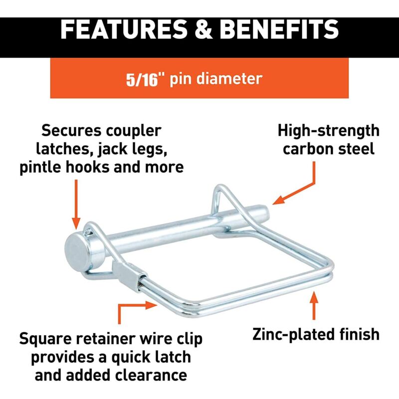 12 pcs Square Locking Pin 5/16 Inch (8Mm) High Quality Galvanized Carbon Steel Safety Self Locking Pin For Tractor Farm