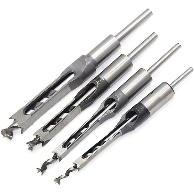 4 pcs Chisel Set Square Hole Drill Bits, Steel Hollow Chisel Woodworking Tools Set (1/4-1/2-5/16-3/8 Inch)