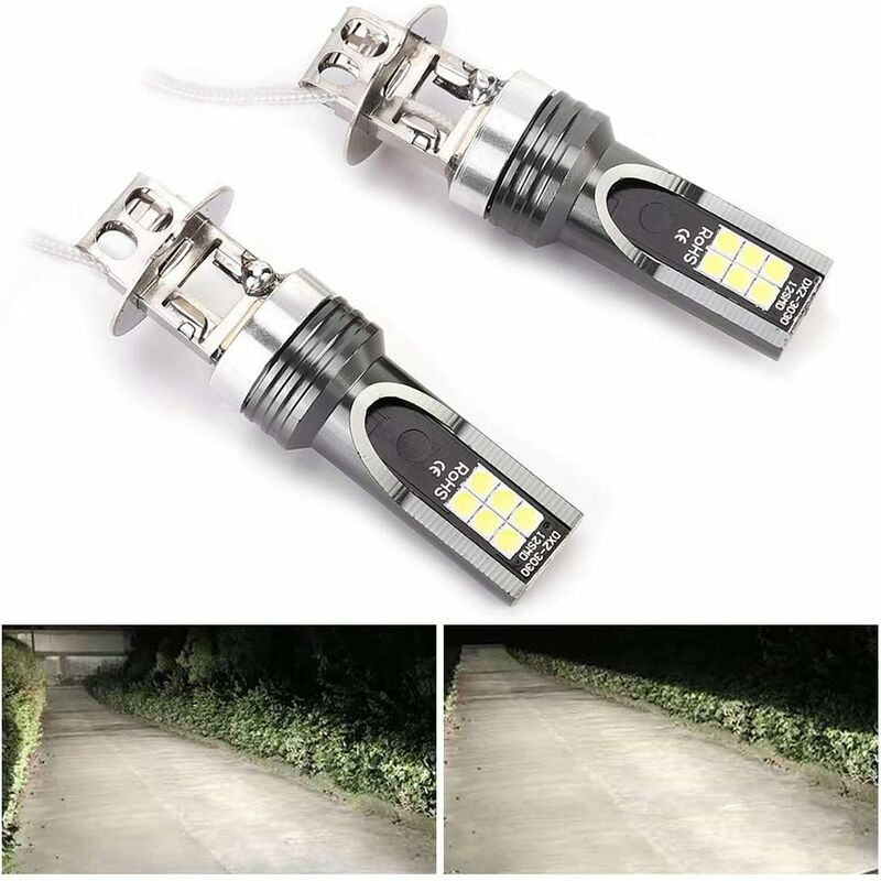 2 pcs LED Headlight Bulb, 2525 12LED Car Vehicle Headlight Replacement For H3 Headlight Bulb Dc12V-24V White 6500K-7500K
