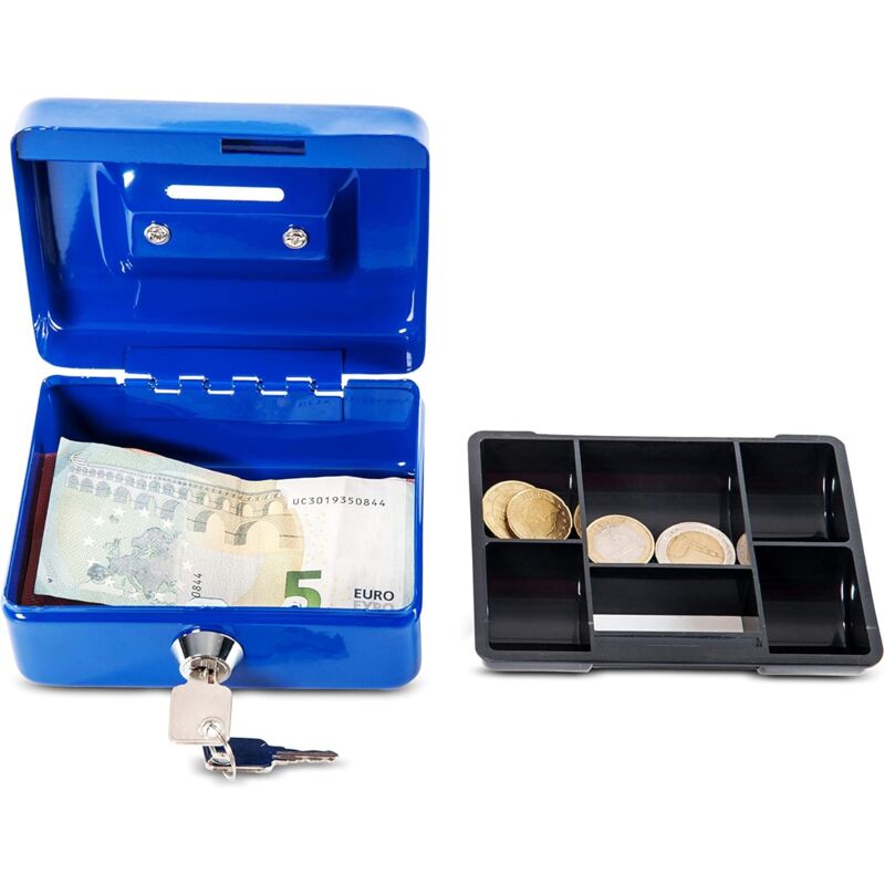 Steel Money Box Lockable And Portable 12.5X9.5X6Cm With Coin Slot Suitable As Piggy Bank, Small Safe, Cash Drawer Blue