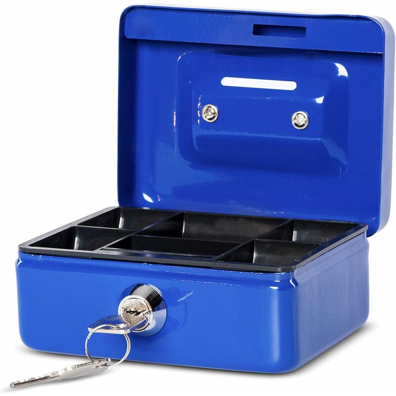 Steel Money Box Lockable And Portable 12.5X9.5X6Cm With Coin Slot Suitable As Piggy Bank, Small Safe, Cash Drawer Blue