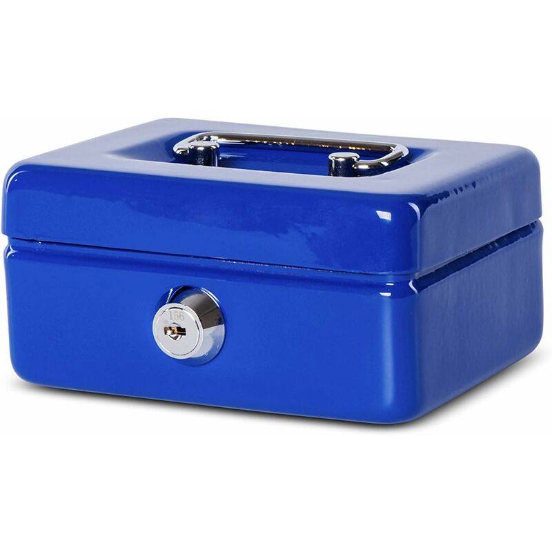 Steel Money Box Lockable And Portable 12.5X9.5X6Cm With Coin Slot Suitable As Piggy Bank, Small Safe, Cash Drawer Blue
