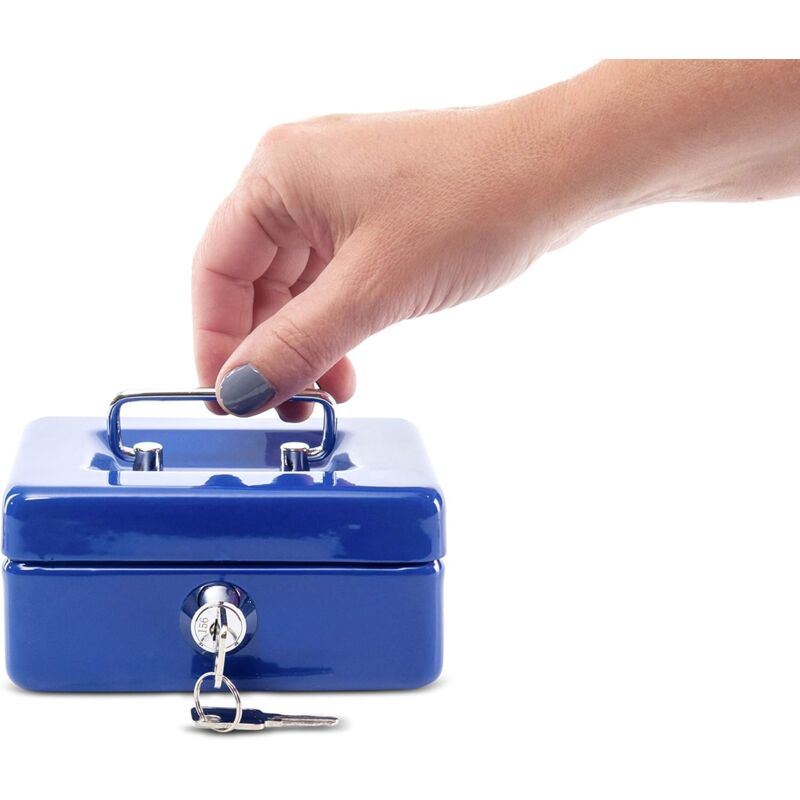 Steel Money Box Lockable And Portable 12.5X9.5X6Cm With Coin Slot Suitable As Piggy Bank, Small Safe, Cash Drawer Blue