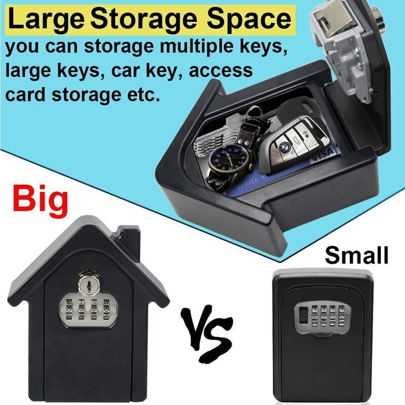 Wall Mounted Key Safe Box With Digital Code & Emergency Keys, Large Key Safe Box Xl Size Outdoor Key Safe For Home,