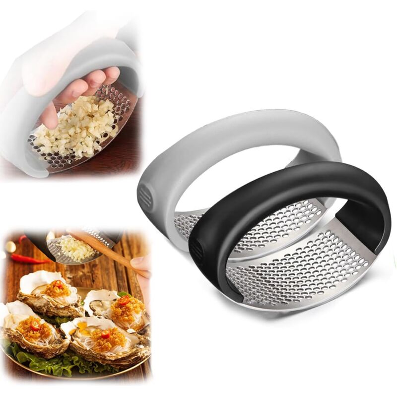 Stainless Steel ROcking Garlic Press - Cooking Appliance - Black &amp; Gray 2Pc