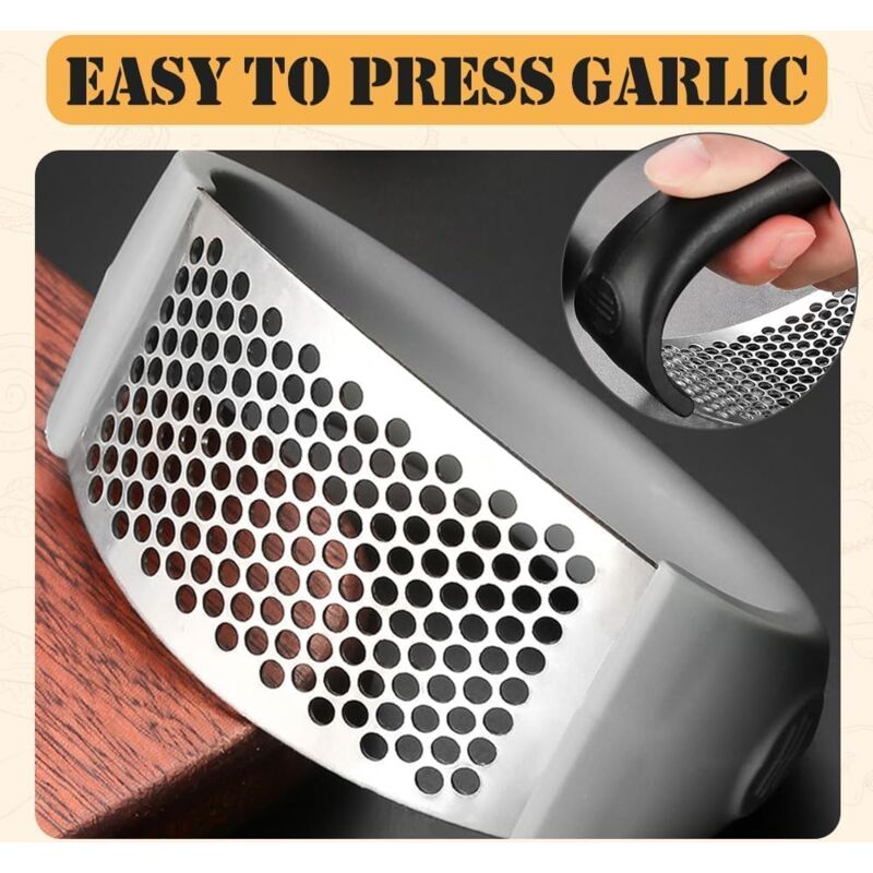 Stainless Steel ROcking Garlic Press - Cooking Appliance - Black & Gray 2Pc