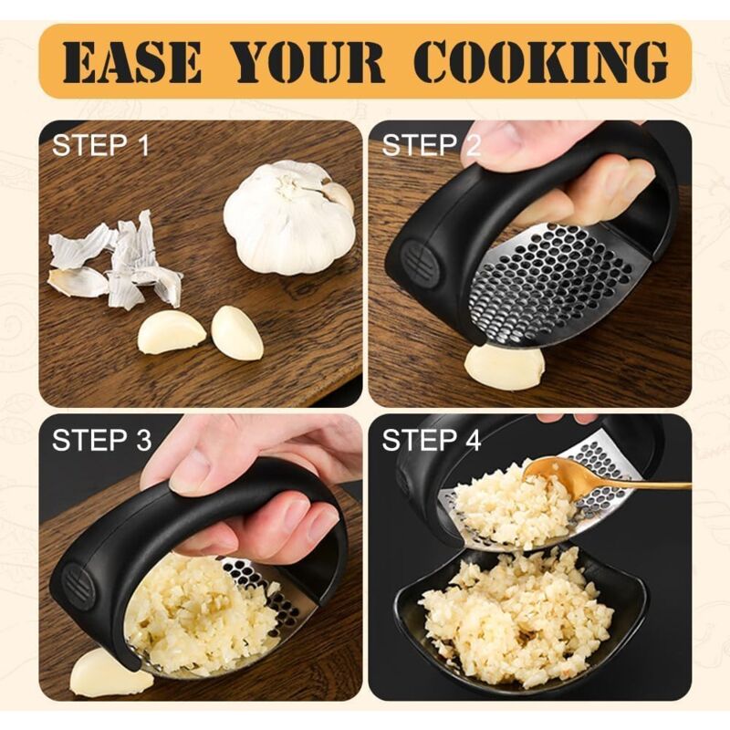 Stainless Steel ROcking Garlic Press - Cooking Appliance - Black & Gray 2Pc