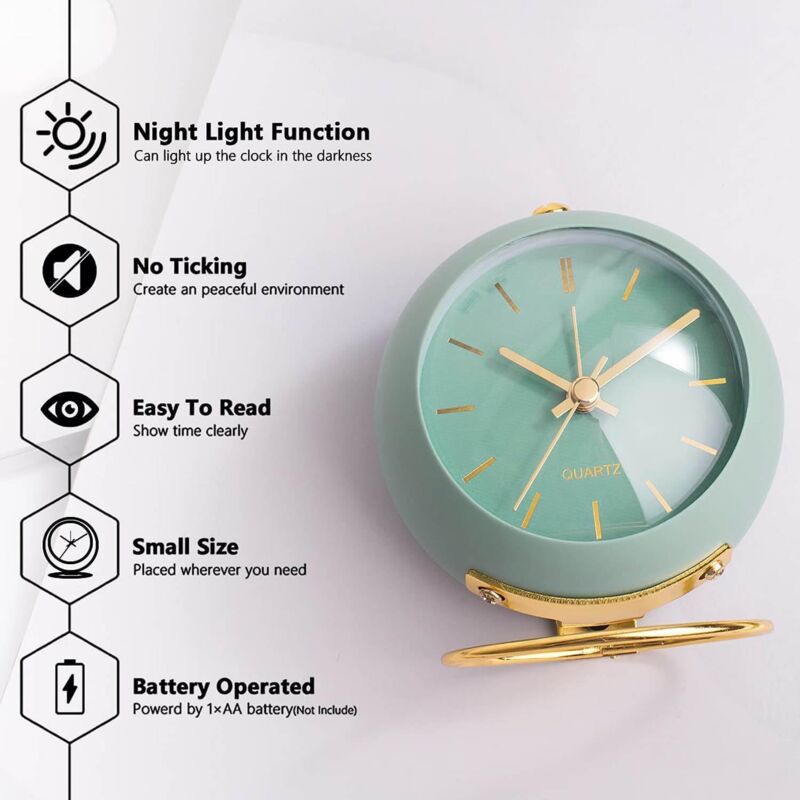 Retro Non-Ticking Analog Alarm Clock With Night Light, Silent, Easy Operation And Loud Alarm, Gift For Mom On Mother'S