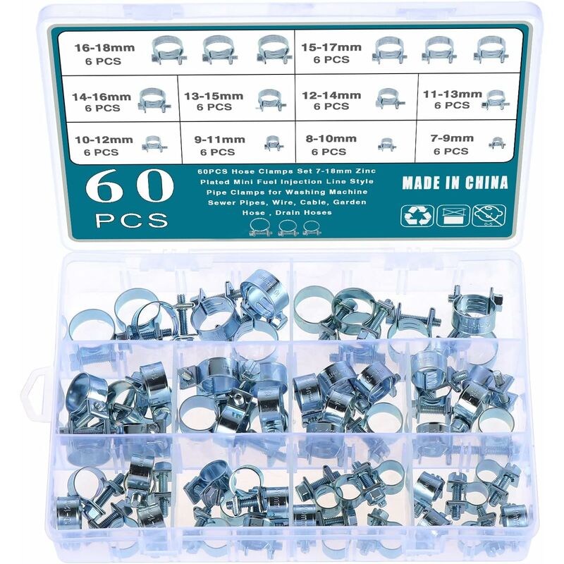 60 pcs Galvanized Silicone Fuel Hose Clamps