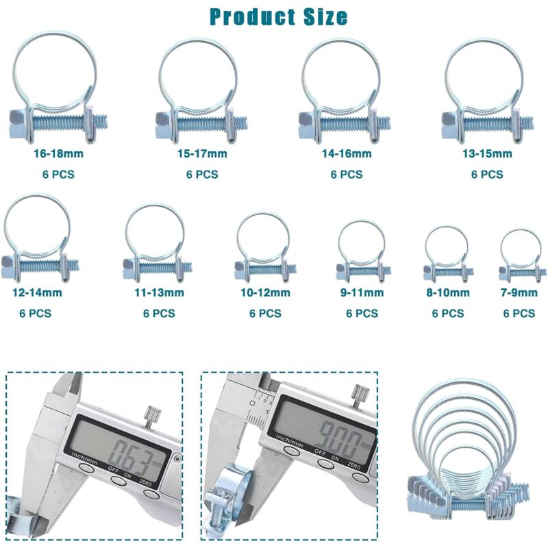 60 pcs Galvanized Silicone Fuel Hose Clamps