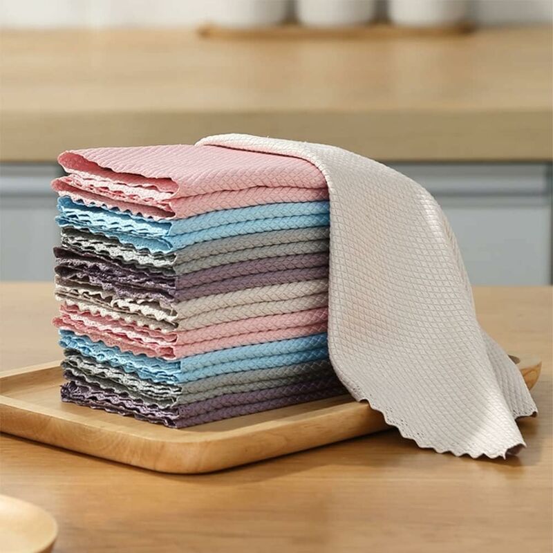 Microfiber Cleaning Cloths 10 Fish Scale Cleaning Cloth 25X25Cm, Eco-Friendly Reusable Towel For Kitchen Glass Car