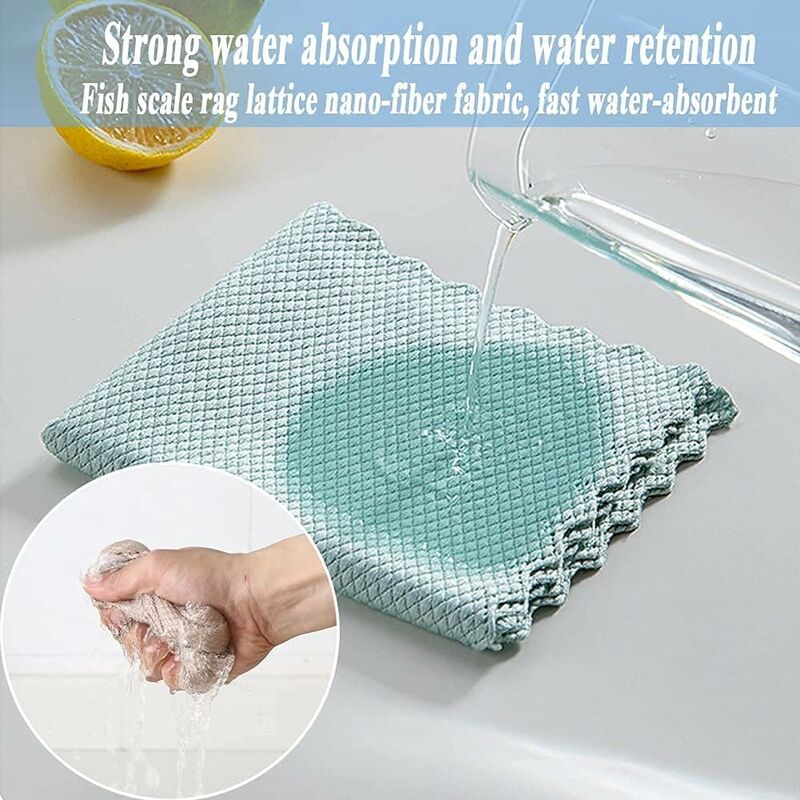 Microfiber Cleaning Cloths 10 Fish Scale Cleaning Cloth 25X25Cm, Eco-Friendly Reusable Towel For Kitchen Glass Car