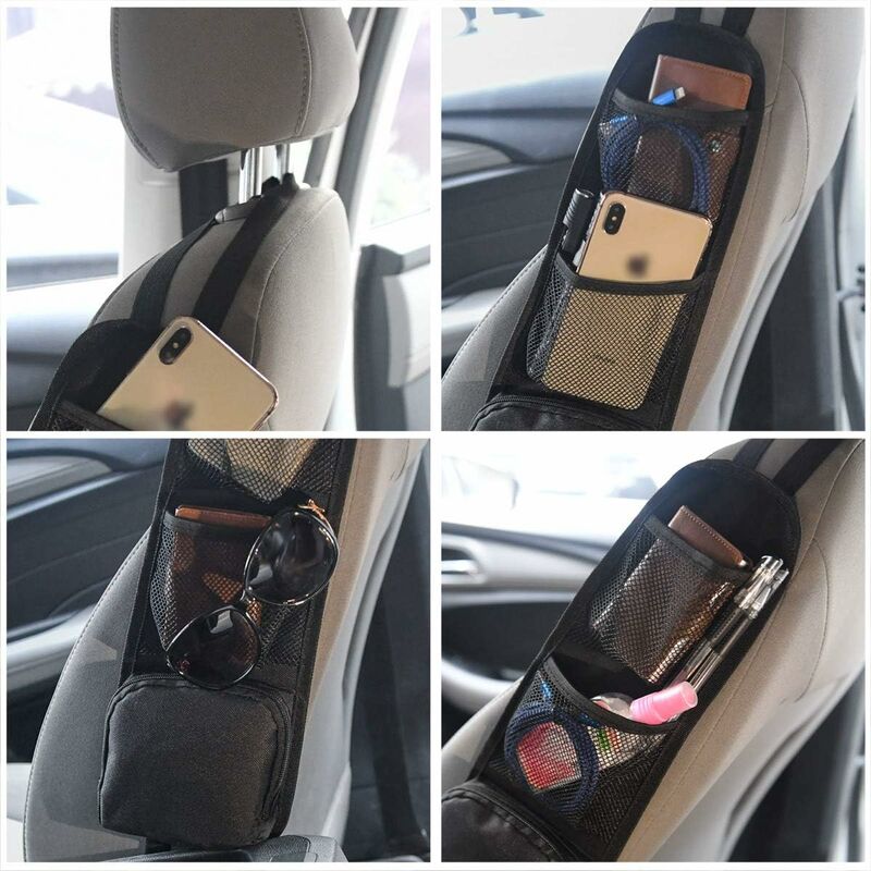 Seat Side Organizer, Storage Bag, Phone Holder, Mesh Pocket For All Front Passenger Car Seats For Cars, Trucks