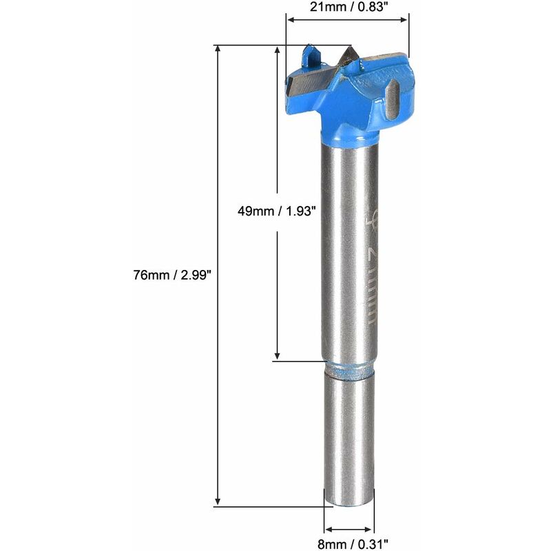 Wood ROuter Bit Reamer Drilling Bit 21Mm Dia. Carbide Alloy Steel Tipped ROund Shank Cutter For Woodworking Blue 2 pcs