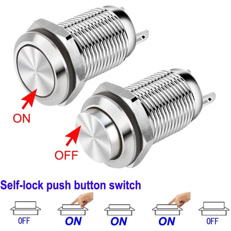 4 pcs 12Mm 3A 12V/24V/125V/250V Ac Self-Locking Waterproof Push Button Switch Nickel Plated Copper On Off Push Button