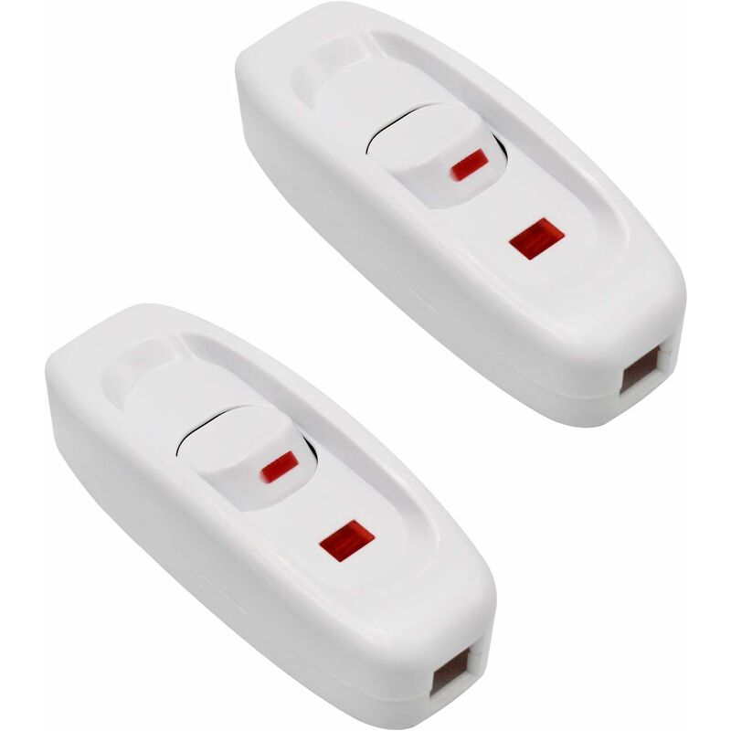 2 pcs Ac 250V 10A Inline On/Off ROcker Switch Desk Lamp Cable Switch With LED Indicator White