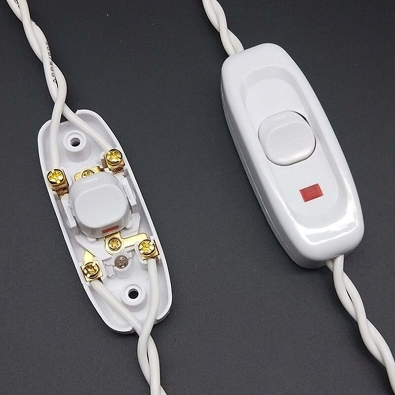 2 pcs Ac 250V 10A Inline On/Off ROcker Switch Desk Lamp Cable Switch With LED Indicator White