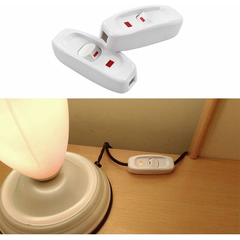 2 pcs Ac 250V 10A Inline On/Off ROcker Switch Desk Lamp Cable Switch With LED Indicator White