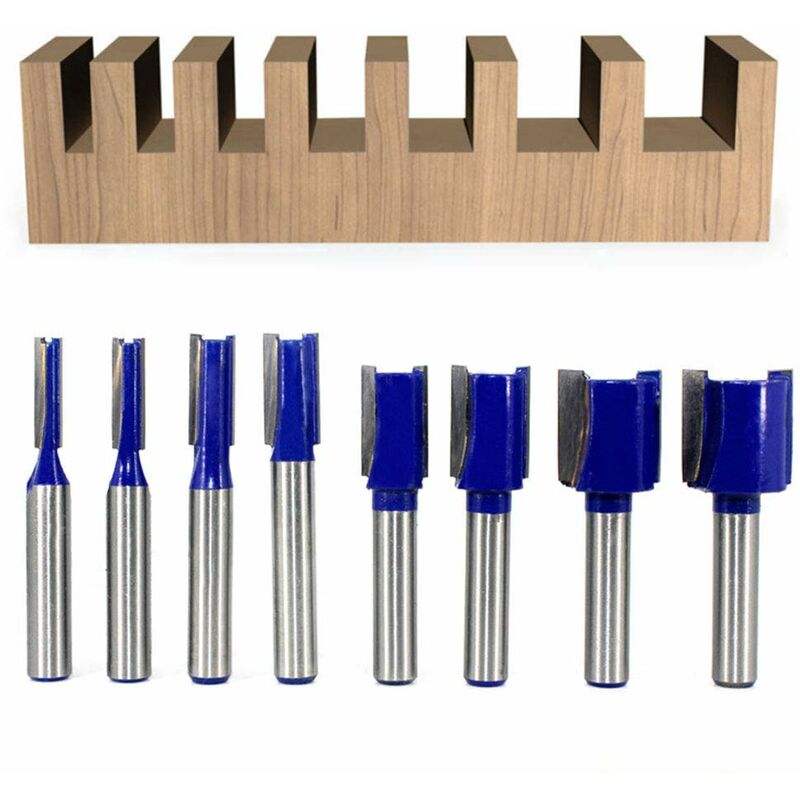 8 pcs 8Mm Shank Double Flute Straight ROuter Bit Set For Woodworking Tools 5Mm, 6Mm, 8Mm, 10Mm, 12Mm, 14Mm, 18Mm, 20Mm