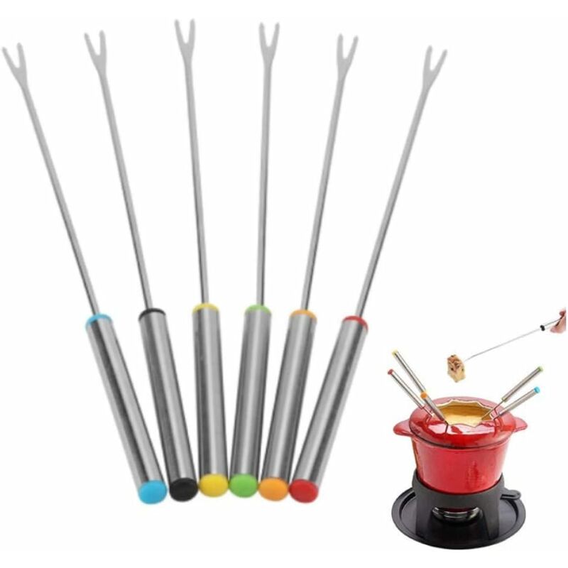 6 pcs Fondue Forks, Stainless Steel Fondue Forks, Chocolate Fondue Forks For Fruit Barbecue Pot Fork Fondue Skewers