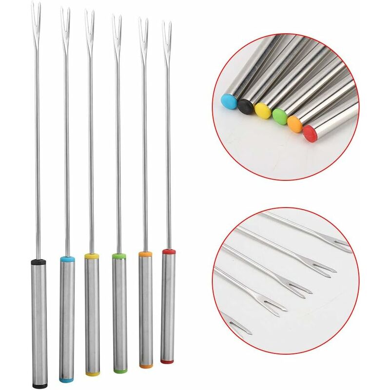 6 pcs Fondue Forks, Stainless Steel Fondue Forks, Chocolate Fondue Forks For Fruit Barbecue Pot Fork Fondue Skewers