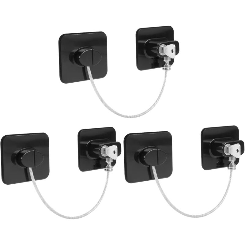 3 Pack Child Safety Window Lock, Adhesive Refrigerator Door Lock Opening Limit Cable Child Safety Window Block With 3