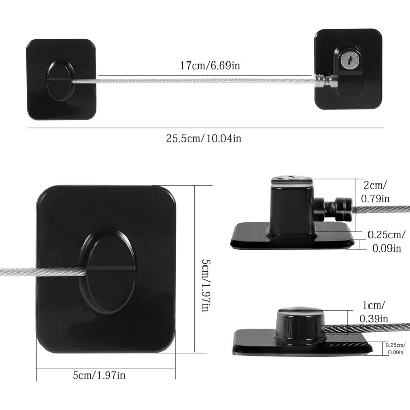 3 Pack Child Safety Window Lock, Adhesive Refrigerator Door Lock Opening Limit Cable Child Safety Window Block With 3