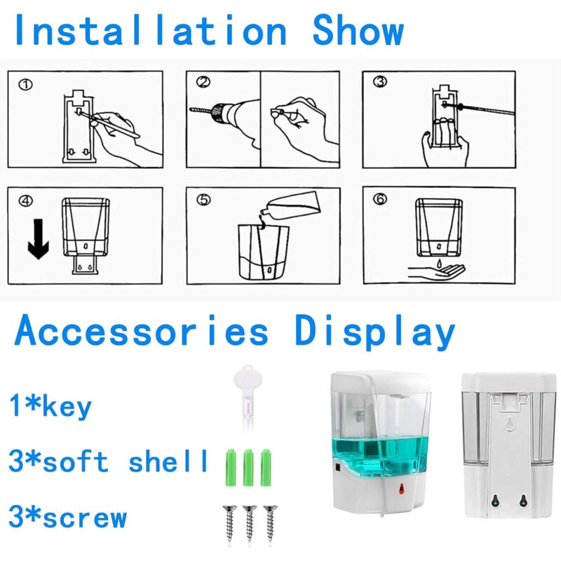 Automatic Hand Soap Dispenser, 700Ml Wall Mounted Soap Dispenser, Touchless Hand Sanitizer Shampoo Dispenser, Touchless