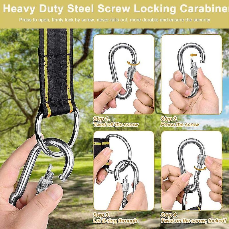 Hammock Strap Swing Attachment Hanging Chair ROpe Outdoor Swing Accessory Safety Carabiners Swing Tree Swing Strap For