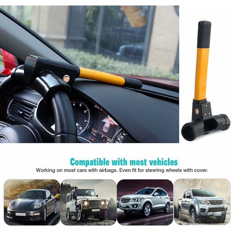 Retractable Car Steering Wheel Lock, Heavy Duty T-Bar Universal Steering Wheel Clamp With 2 Keys For Cars, Trailers,