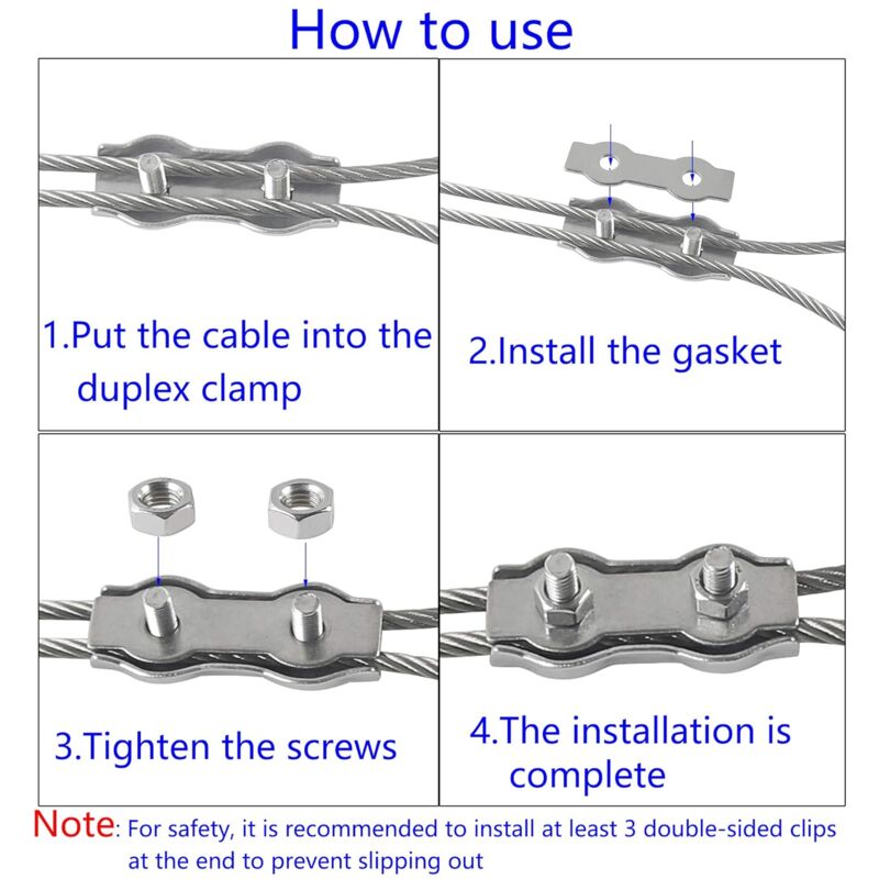 M2 Duplex Cable Clips 304 Stainless Steel Duplex Cable Clips For Wire ROpe Clotheslines Sun Sails Hanging Patio Fixed 8