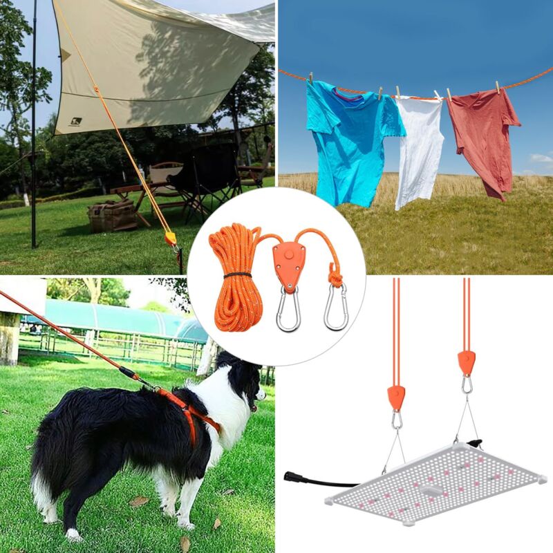 2 Pieces 4M Adjustable Ratchet ROpe, Orange 1/8 Ratchet Pulley With 2 Replacement Hooks, Reflective Ratchet ROpe