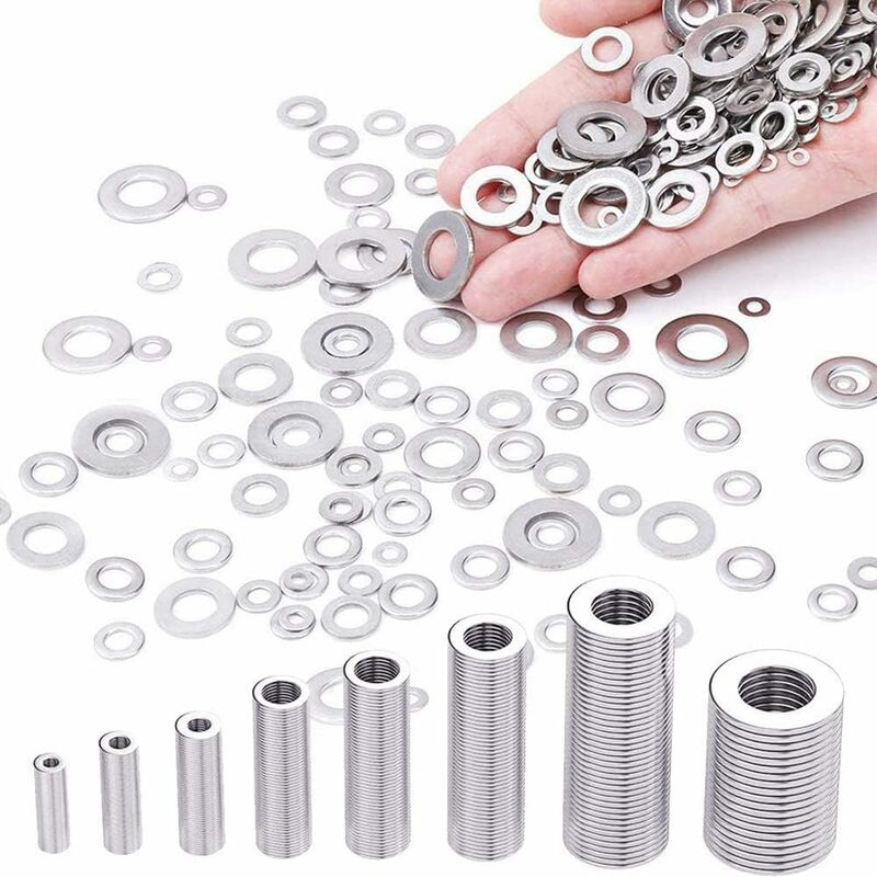 360 pcs Stainless Steel Flat Washers Assortment Kit, M2.5 M3 M4 M5 M6 M8 M10 M12 Metal Washers For Screw Sealing Gasket