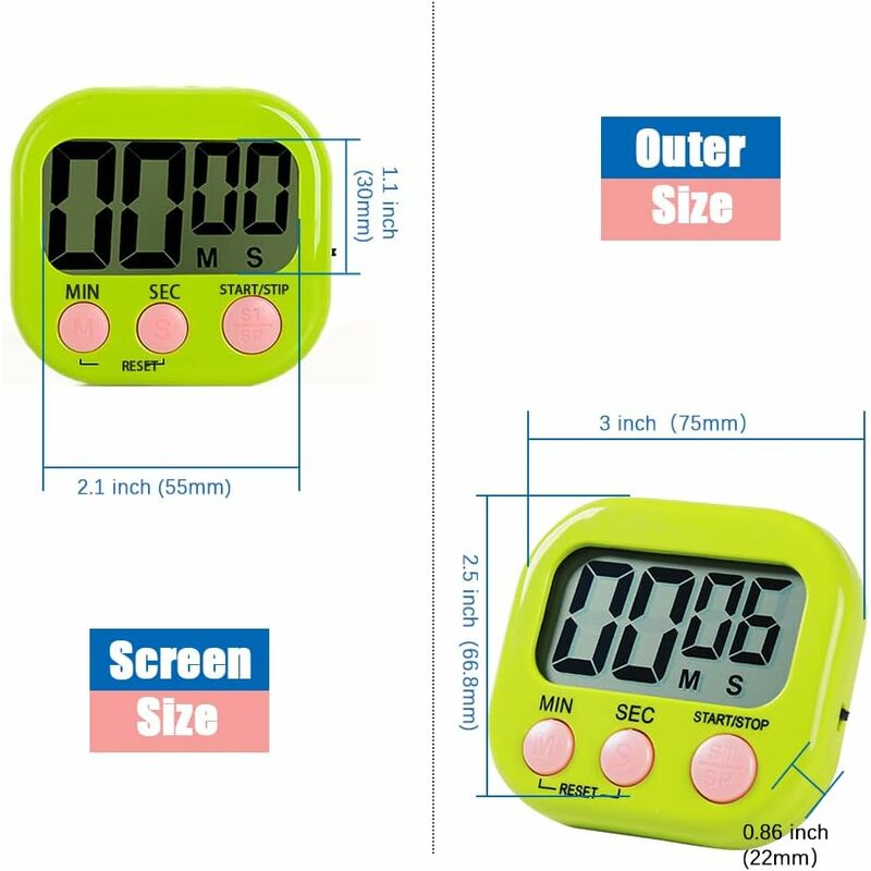 Magnetic Kitchen Timer With Large Lcd Display, Timers For Cooking, Study, Loud Alarm And Countdown Green