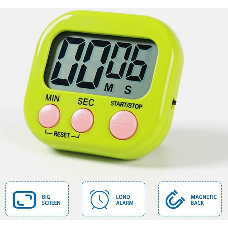 Magnetic Kitchen Timer With Large Lcd Display, Timers For Cooking, Study, Loud Alarm And Countdown Green