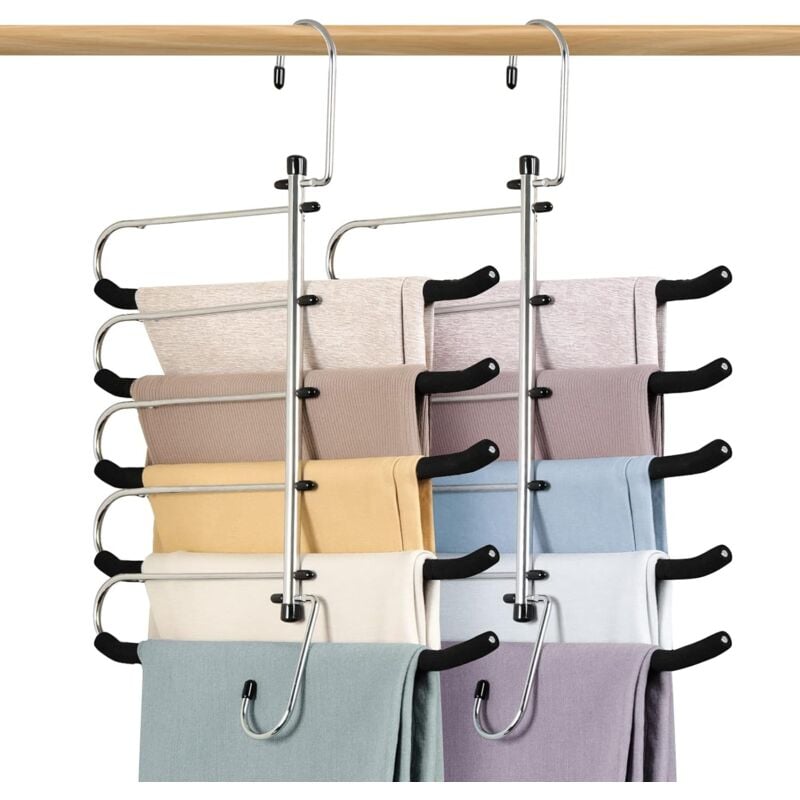 2 Pack Space Saving Hangers - Non-Slip Trouser Hanger With Foam Padded Swing Hanger Multi-Layer Hanger Organizer And