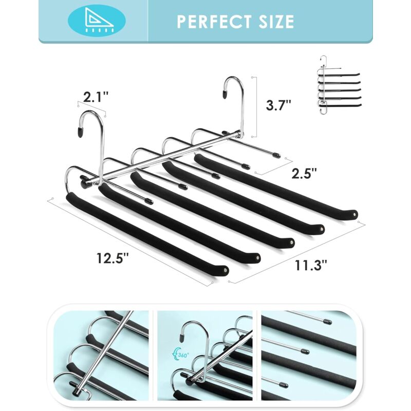 2 Pack Space Saving Hangers - Non-Slip Trouser Hanger With Foam Padded Swing Hanger Multi-Layer Hanger Organizer And